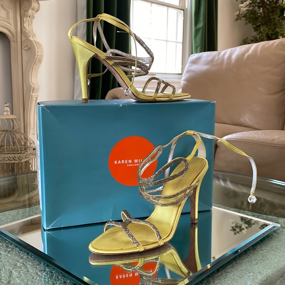Karen Millen Lime and Crystal Strappy High Heel Sandal